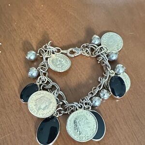 Gold-Tone Coin & Black Enamel Charm Bracelet